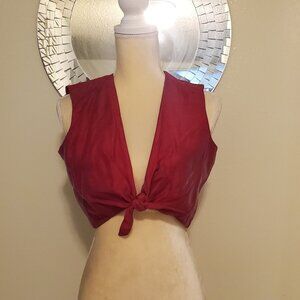 Women's GOLDEN THIMBLE BOMBAY Red Tie Front Crop Top Sz M EUC